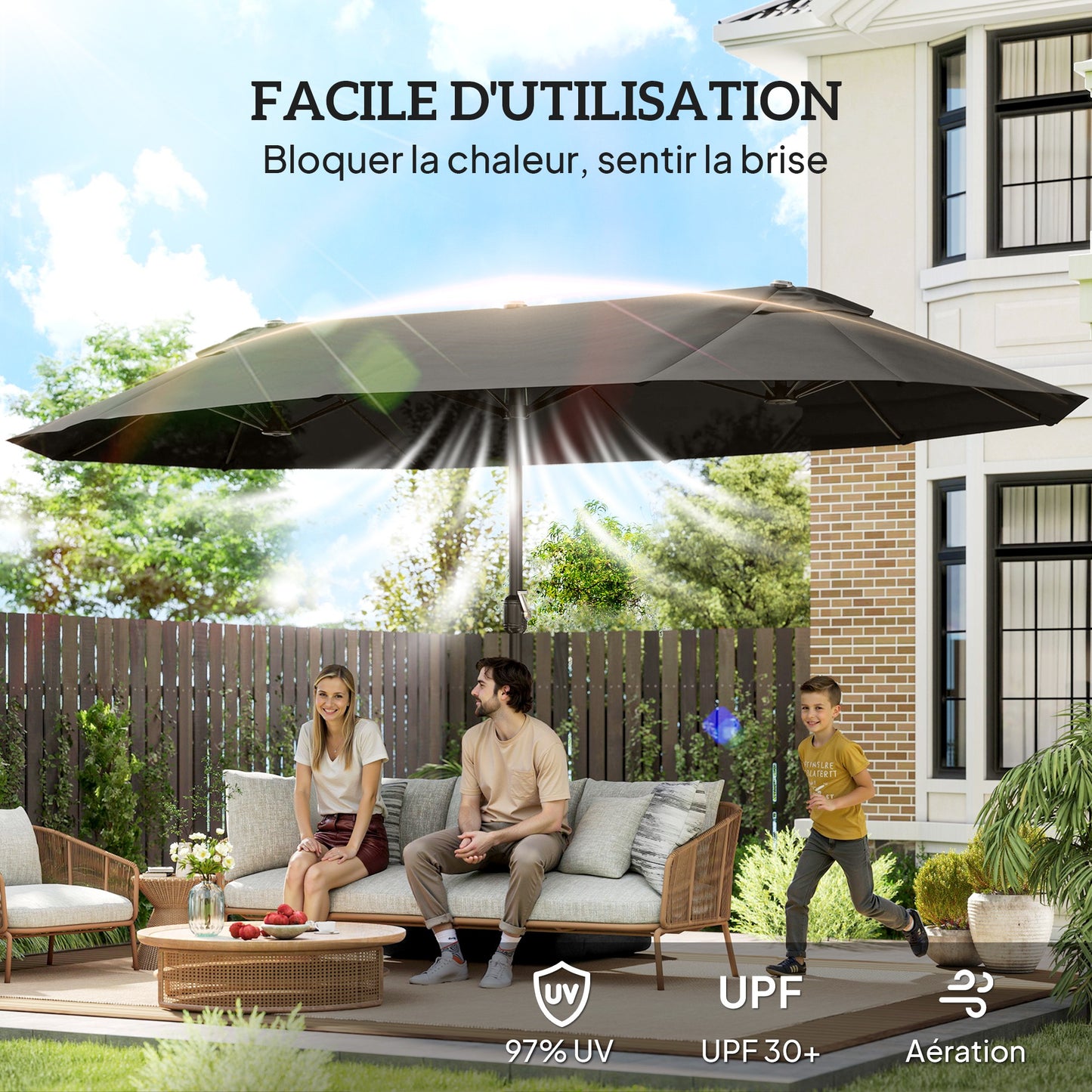 Parasol Double 4,6 m avec Manivelle – Ombre XXL & Confort