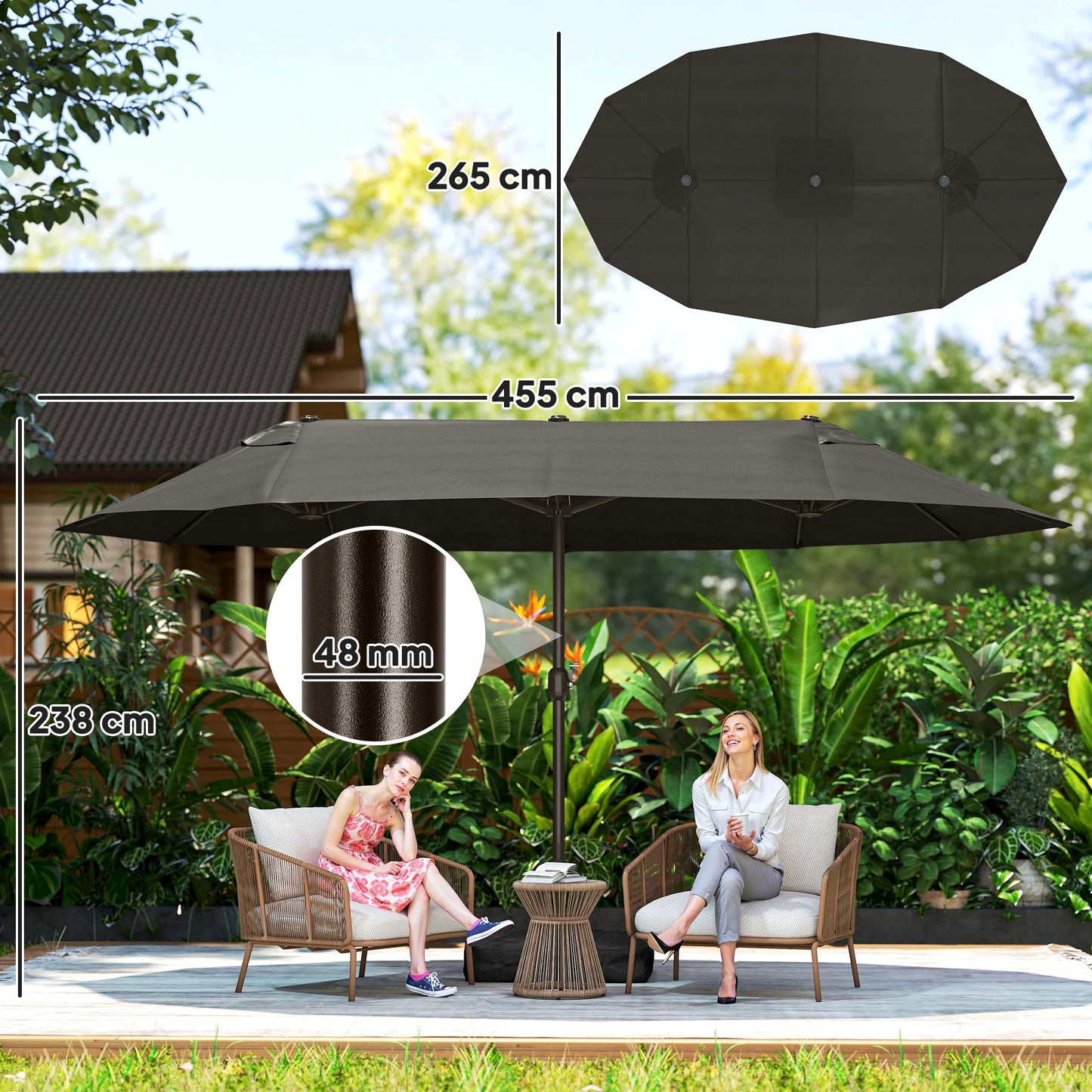 Parasol Double 4,6 m avec Manivelle – Ombre XXL & Confort