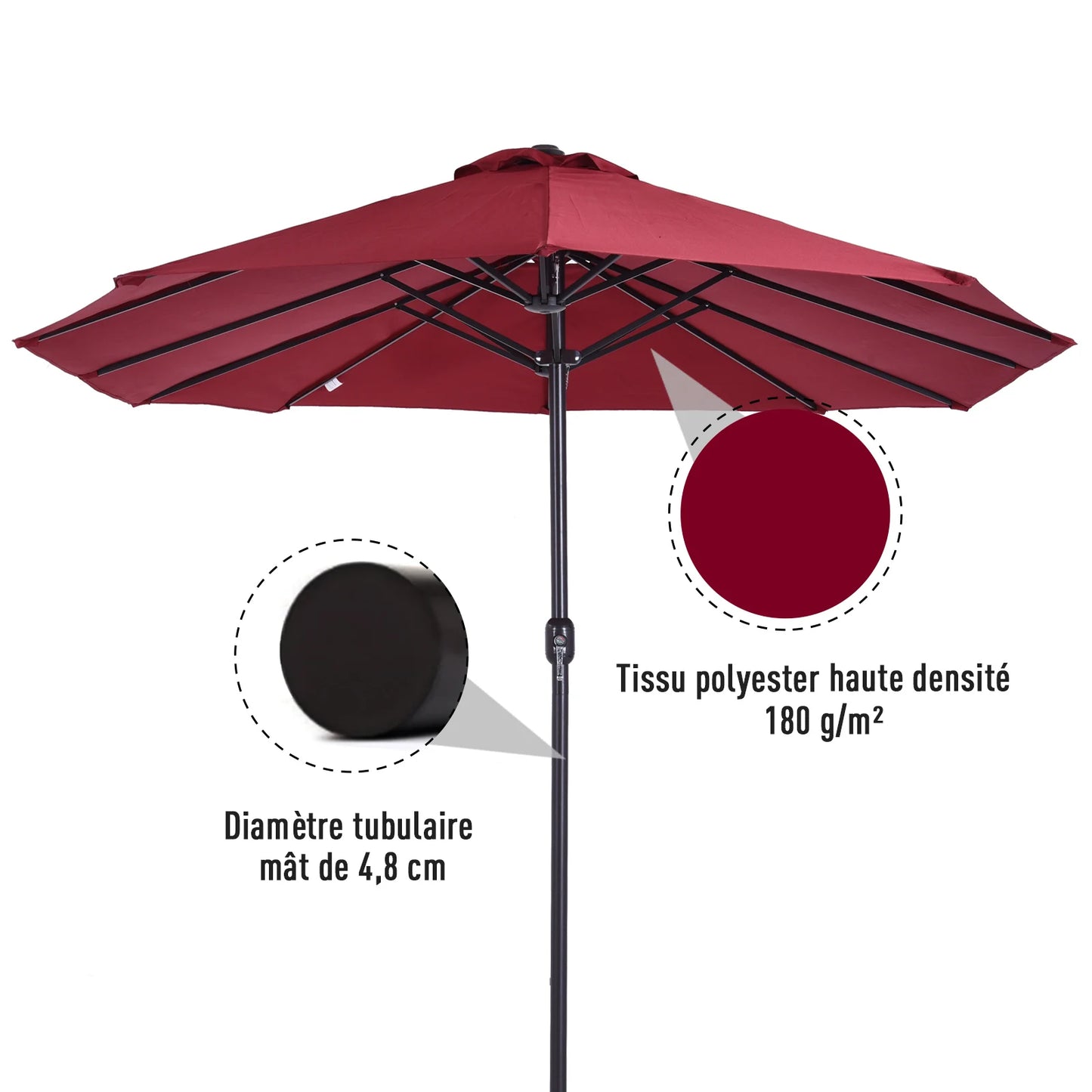 Parasol Double 4,6 m Bordeaux – Ombre XXL & Élégance