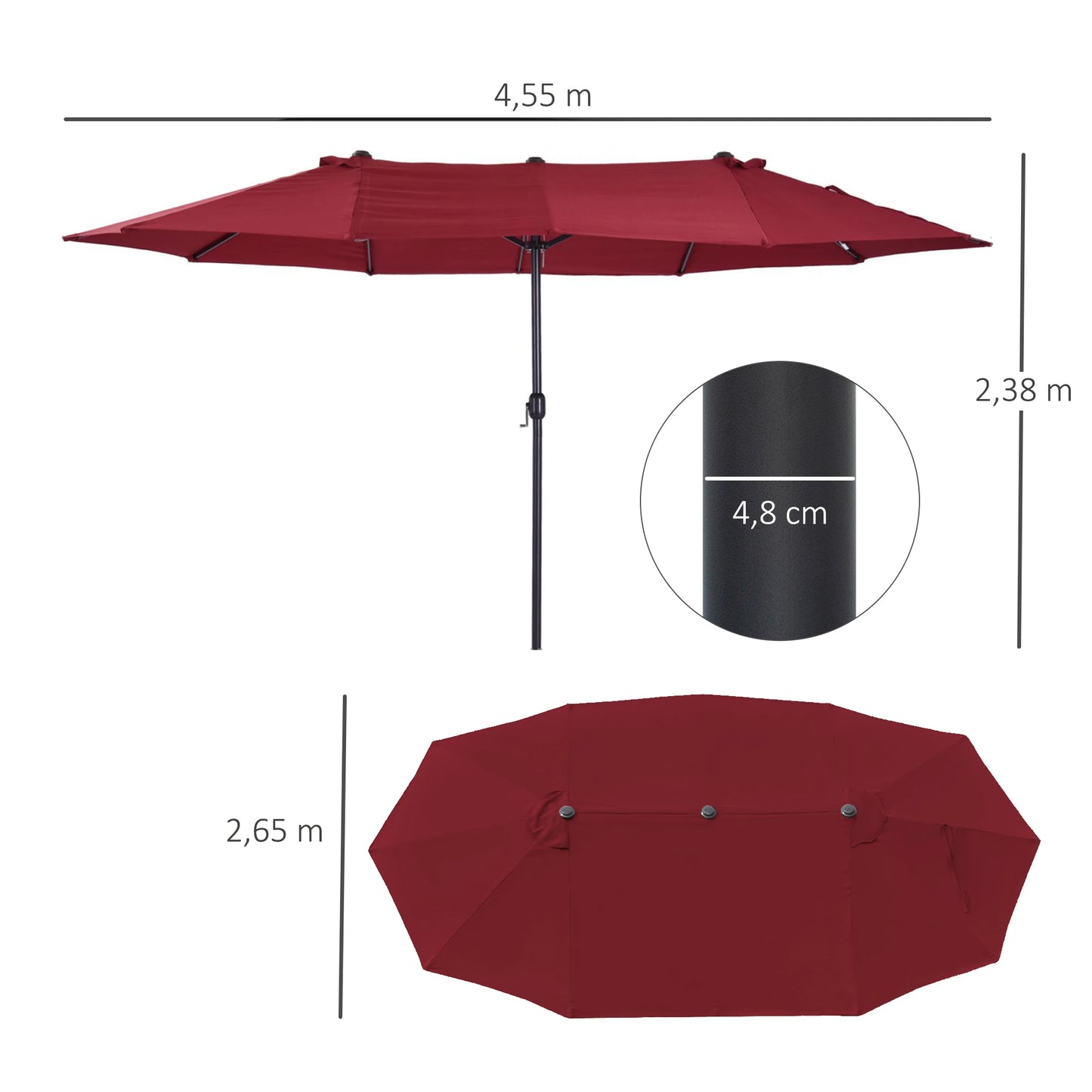 Parasol Double 4,6 m Bordeaux – Ombre XXL & Élégance